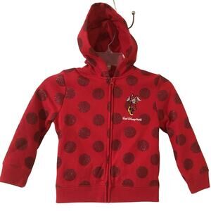 Walt Disney World Minnie Mouse Girls XS 4/5 Red Hoodie Burgundy Glitter Polkadot